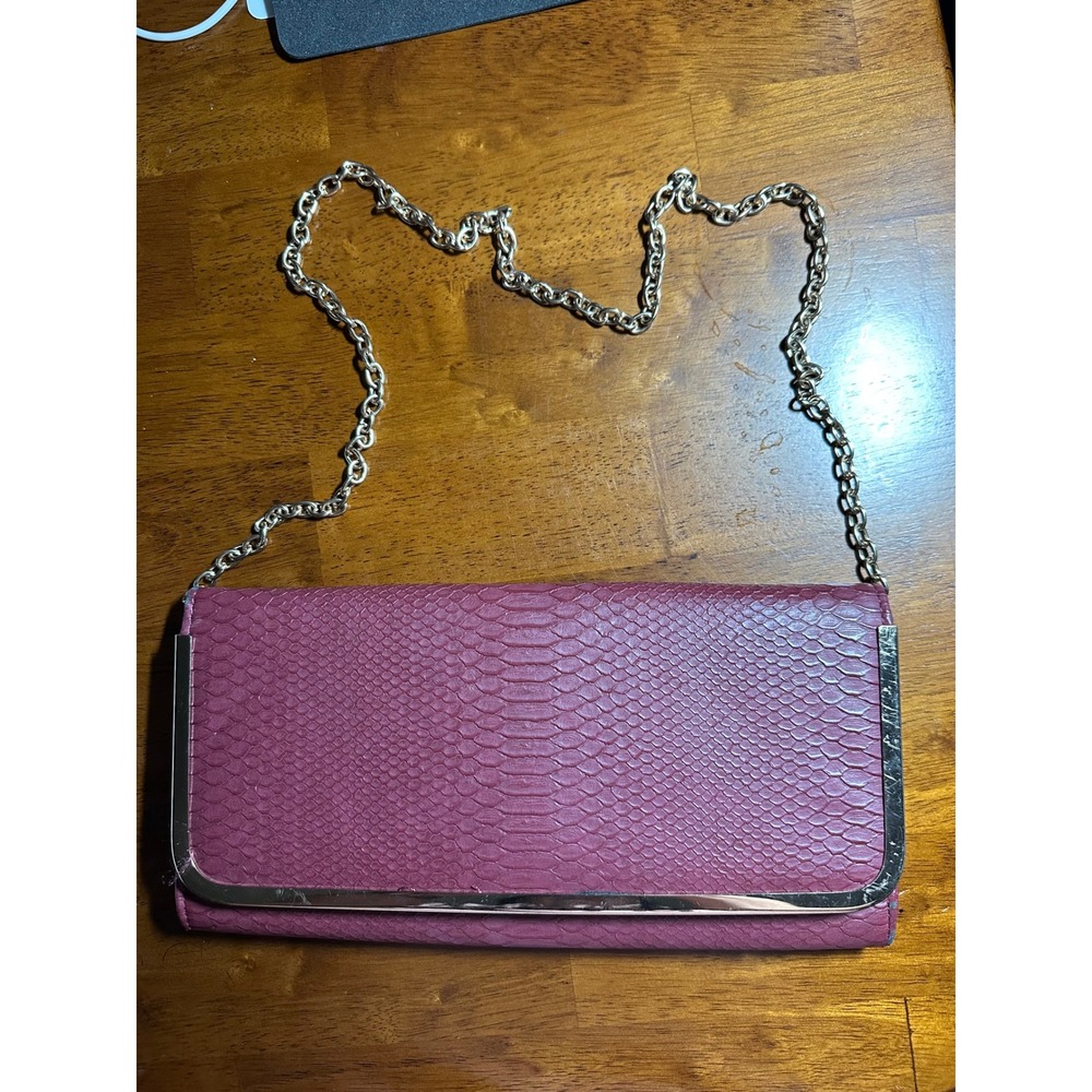 ALDO Snake Embossed Clutch Purse Burgundy Chain Strap Evening Bag‎
